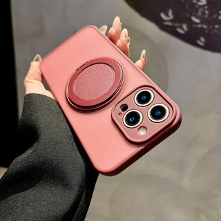 Auramma Collections Minimalist Frosted Matte Black Sand Gray Plum Dark Green Blue Lilac Baby Pink MagSafe Pull Out 360 Degree Turning Stand Soft TPU Case iPhone 17 16 15 14 Pro Max Plus Air