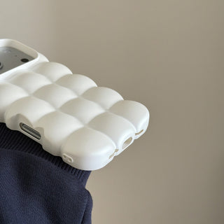 Auramma Collections Minimalist Soft Aesthetic Pearl White 3D Cubes Waffles Pillow Style TPU iPhone 17 16 15 14 13 Pro Max Case