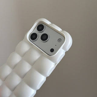 Auramma Collections Minimalist Soft Aesthetic Pearl White 3D Cubes Waffles Pillow Style TPU iPhone 17 16 15 14 13 Pro Max Case