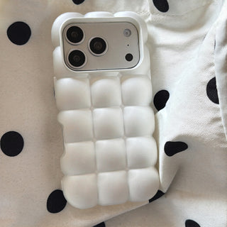 Auramma Collections Minimalist Soft Aesthetic Pearl White 3D Cubes Waffles Pillow Style TPU iPhone 17 16 15 14 13 Pro Max Case
