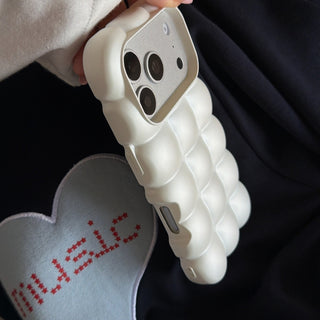 Auramma Collections Minimalist Soft Aesthetic Pearl White 3D Cubes Waffles Pillow Style TPU iPhone 17 16 15 14 13 Pro Max Case