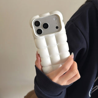 Auramma Collections Minimalist Soft Aesthetic Pearl White 3D Cubes Waffles Pillow Style TPU iPhone 17 16 15 14 13 Pro Max Case