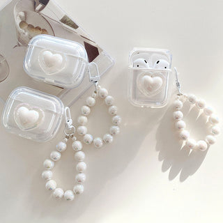 Auramma Collections Avant Basic Minimalist Softcore Milky Clear Round Edged Big White Heart Soft TPU AirPods Pro 1 2 3 4 Case