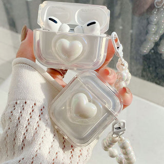Auramma Collections Avant Basic Minimalist Softcore Milky Clear Round Edged Big White Heart Soft TPU AirPods Pro 1 2 3 4 Case