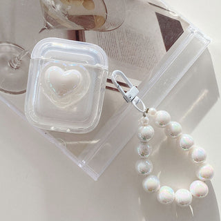 Auramma Collections Avant Basic Minimalist Softcore Milky Clear Round Edged Big White Heart Soft TPU AirPods Pro 1 2 3 4 Case