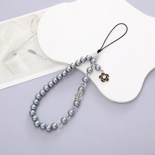 Auramma Collections Quiet Luxury Aesthetic White Gray Pearl Clear Beaded Camellia Flower Charm iPhone Galaxy String