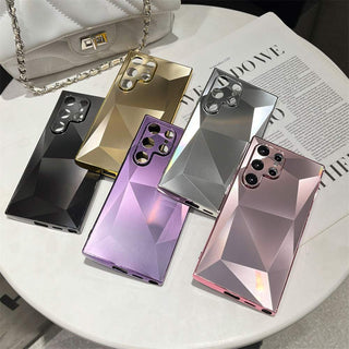 Auramma Collections Cool Aesthetic Brushed Finish Plain Laser Color Black Pink Purple Silver Gold Flat 2D Diamond Look Style Soft TPU Case Samsung Galaxy S25 S24 S23 S22 Ultra Plus