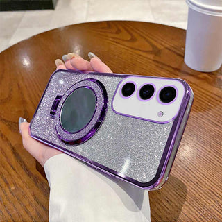 Auramma Collections Simple Gradient Glitter Purple Pink Blue Black Silver Built-in Stand MagSafe Soft TPU Case Samsung Galaxy S24 S23 S22 S21 Plus Ultra FE