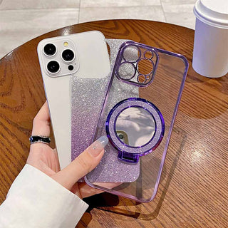 Auramma Collections Avant Basic Metallic Color Purple Blue Pink Silver Black Bumper Gradient Glitter Built-in Stand Mirror MagSafe Soft TPU Case iPhone 16 Pro Max Plus