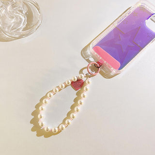 Auramma Collections Soft Aesthetic White Pearl Bead Phone Wrist Charm Crossbody Lanyard