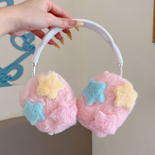 Auramma Collections Funky Kawaii Softcore Baby Pink Plush Stars Ribbons Soft AirPods Max Case