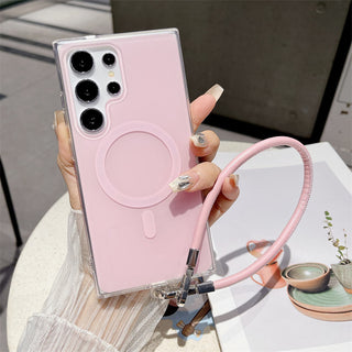 Auramma Collections Softcore Dreamy Glossy Pastel Purple Pink Yellow Blue MagSafe Matching Wrist Charm Soft TPU Case Samsung Galaxy S25 S24 S23 S22 Ultra Plus FE