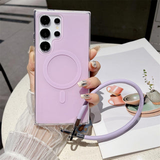 Auramma Collections Softcore Dreamy Glossy Pastel Purple Pink Yellow Blue MagSafe Matching Wrist Charm Soft TPU Case Samsung Galaxy S25 S24 S23 S22 Ultra Plus FE