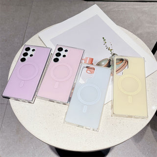 Auramma Collections Softcore Dreamy Glossy Pastel Purple Pink Yellow Blue MagSafe Matching Wrist Charm Soft TPU Case Samsung Galaxy S25 S24 S23 S22 Ultra Plus FE