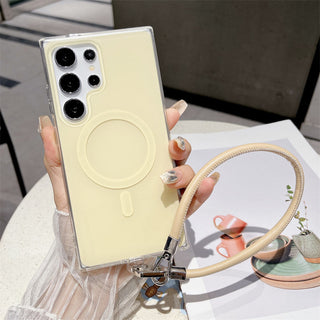 Auramma Collections Softcore Dreamy Glossy Pastel Purple Pink Yellow Blue MagSafe Matching Wrist Charm Soft TPU Case Samsung Galaxy S25 S24 S23 S22 Ultra Plus FE