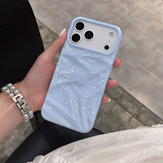 Auramma Collections Summer Vibrant Aesthetic Glossy Candy Macaron Mint Green Baby Blue Barbie Pink Sunny Yellow 3D Crinkles Style Soft TPU Case iPhone 17 16 15 14 13 12 11 Pro Max Plus Air