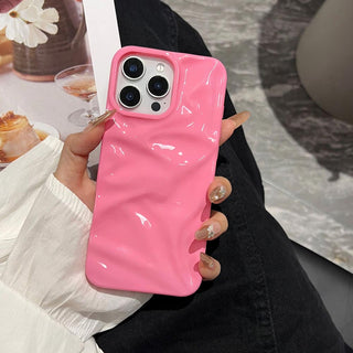 Auramma Collections Summer Vibrant Aesthetic Glossy Candy Macaron Mint Green Baby Blue Barbie Pink Sunny Yellow 3D Crinkles Style Soft TPU Case iPhone 16 15 14 13 12 11 Pro Max Plus