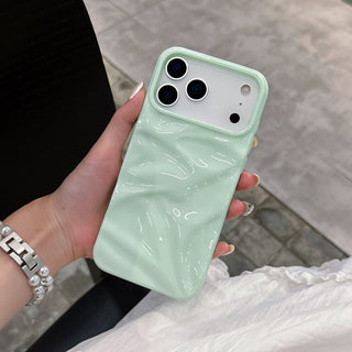 Auramma Collections Summer Vibrant Aesthetic Glossy Candy Macaron Mint Green Baby Blue Barbie Pink Sunny Yellow 3D Crinkles Style Soft TPU Case iPhone 17 16 15 14 13 12 11 Pro Max Plus Air