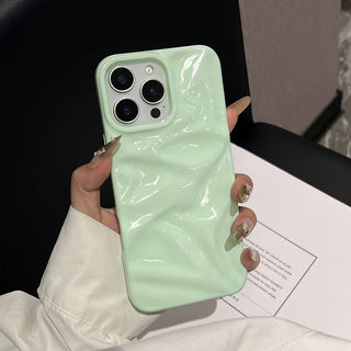 Auramma Collections Summer Vibrant Aesthetic Glossy Candy Macaron Mint Green Baby Blue Barbie Pink Sunny Yellow 3D Crinkles Style Soft TPU Case iPhone 16 15 14 13 12 11 Pro Max Plus