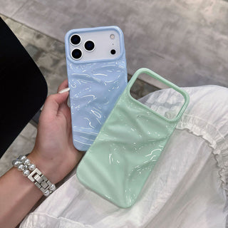 Auramma Collections Summer Vibrant Aesthetic Glossy Candy Macaron Mint Green Baby Blue Barbie Pink Sunny Yellow 3D Crinkles Style Soft TPU Case iPhone 17 16 15 14 13 12 11 Pro Max Plus Air