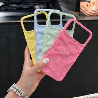 Auramma Collections Summer Vibrant Aesthetic Glossy Candy Macaron Mint Green Baby Blue Barbie Pink Sunny Yellow 3D Crinkles Style Soft TPU Case iPhone 17 16 15 14 13 12 11 Pro Max Plus Air