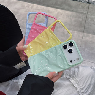 Auramma Collections Summer Vibrant Aesthetic Glossy Candy Macaron Mint Green Baby Blue Barbie Pink Sunny Yellow 3D Crinkles Style Soft TPU Case iPhone 17 16 15 14 13 12 11 Pro Max Plus Air