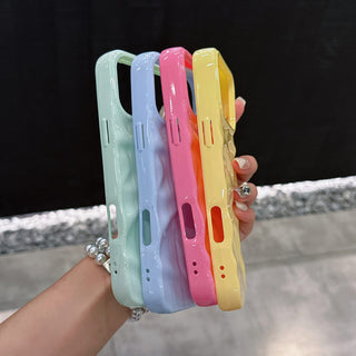 Auramma Collections Summer Vibrant Aesthetic Glossy Candy Macaron Mint Green Baby Blue Barbie Pink Sunny Yellow 3D Crinkles Style Soft TPU Case iPhone 17 16 15 14 13 12 11 Pro Max Plus Air