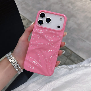 Auramma Collections Summer Vibrant Aesthetic Glossy Candy Macaron Mint Green Baby Blue Barbie Pink Sunny Yellow 3D Crinkles Style Soft TPU Case iPhone 17 16 15 14 13 12 11 Pro Max Plus Air