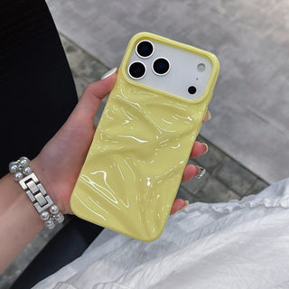 Auramma Collections Summer Vibrant Aesthetic Glossy Candy Macaron Mint Green Baby Blue Barbie Pink Sunny Yellow 3D Crinkles Style Soft TPU Case iPhone 17 16 15 14 13 12 11 Pro Max Plus Air