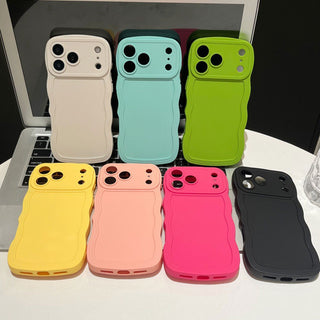 Auramma Collections Minimalist Aesthetic Wavy Edge Matte Plain White Pink Blue Black Green Fuchsia Yellow Soft TPU Case iPhone 17 16 15 Pro Max Plus Air