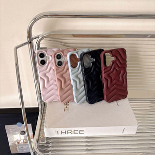 Auramma Collections Y2K Plain Matte Black Baby Blue Dusty Pink Wine Red Burgundy 3D Textured Surface Groovy Star Soft TPU Case iPhone 16 15 14 13 Pro Max