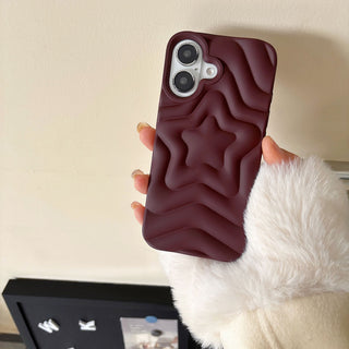 Auramma Collections Y2K Plain Matte Black Baby Blue Dusty Pink Wine Red Burgundy 3D Textured Surface Groovy Star Soft TPU Case iPhone 16 15 14 13 Pro Max