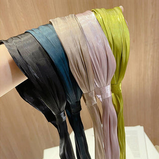 Auramma Collections SS23 Elegant Chic French Girl Spring Summer Style Satin Sheer Plain Color Black Blue Green Champagne Pink Mustard Yellow Long Ribbon Hair Band Bow Braid Accessories