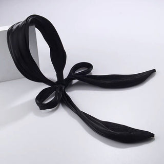 Auramma Collections SS23 Elegant Chic French Girl Spring Summer Style Satin Sheer Plain Color Black Blue Green Champagne Pink Mustard Yellow Long Ribbon Hair Band Bow Braid Accessories