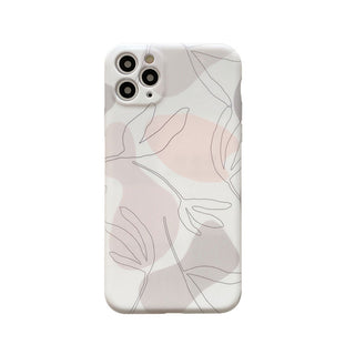 Auramma Collections Elegant Scandinavian Style Line Art Leaves on Pastel Beige Colors for iPhone 13 12 11 Pro Max Mini X XS XR 7 8 Plus