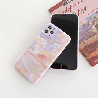 Auramma Collections Cool Dreamy 3D Visual Effects Oil Painting Style Cloudy Skies Moon Print on TPU Case for iPhone 14 13 12 11 Pro Max Mini X XS XR 7 8 Plus