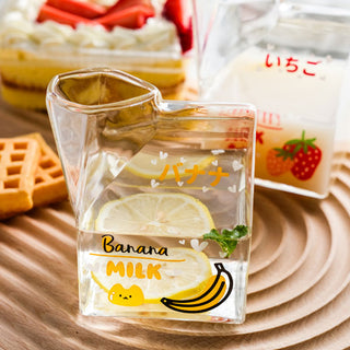 Auramma Collections Japanese Style Cute 3D Glass Strawberry Avocado Peach Banana Yogurt Milk Carton Shaped Cup 