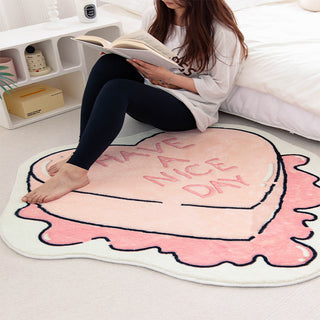 Auramma Collections Y2K Funky Cute Faux Wool Pink Melting 3D Heart Have A Nice Day Bedside Living Room Area Rug