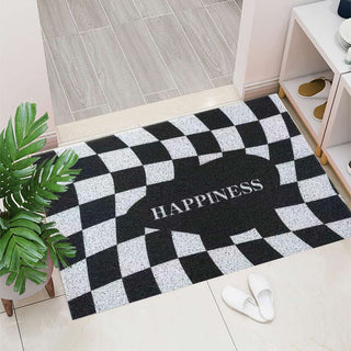 Auramma Collections Y2K Style Yellow White Distorted Wavy Checkerboard Checkered Bold Green Letter Quote Self Love Club Entrance Doormat