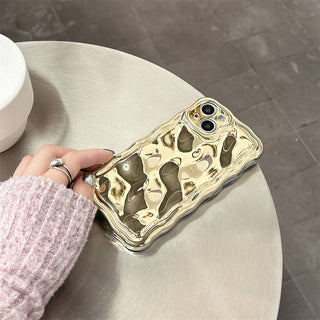 Auramma Collections Avant Basic 3D Meteorite Style Surface Wavy Edge Metallic Matte Glossy Gold Silver Plated Soft TPU Case iPhone 15 14 13 12 11 Pro Max Plus