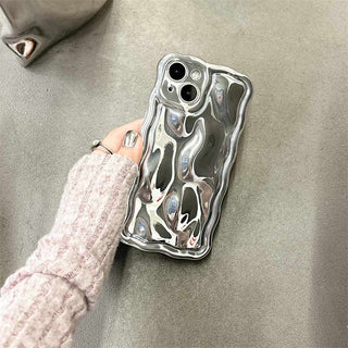 Auramma Collections Avant Basic 3D Meteorite Style Surface Wavy Edge Metallic Matte Glossy Gold Silver Plated Soft TPU Case iPhone 15 14 13 12 11 Pro Max Plus