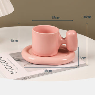 Auramma Collections Avant Basic Ceramic Pastel Pink Beige Mustard Fun Bubble Bold Curve Handle Flower Oval Heart Plate Coaster Set