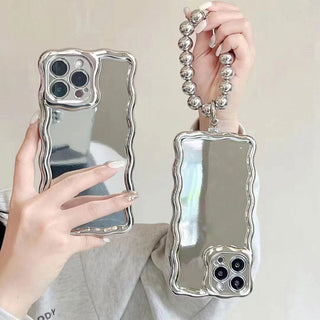 Auramma Collections Avant Basic Cool Aesthetic Glossy Silver Wavy Edge Beaded Bracelet Charm Soft TPU Case iPhone 14 13 12 11 Pro Max Plus X XS XR