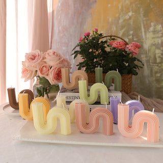Auramma Collections Avant Basic Curvy N Shaped Stripe Finish Light Dark Pastel Color Scented Candles