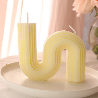 Auramma Collections Avant Basic Curvy N Shaped Stripe Finish Pastel Light Yellow Color Orange Scented Candle