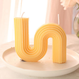 Auramma Collections Avant Basic Curvy N Shaped Stripe Finish Pastel Sunny Yellow Color Orange Scented Candle