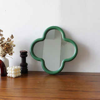 Auramma Collections Avant Basic Cute Green Pink Four Leaf Clover Wall Desk Mirror