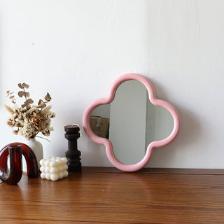 Auramma Collections Avant Basic Cute Green Pink Four Leaf Clover Wall Desk Mirror