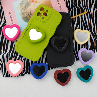 Auramma Collections Avant Basic Funky Bold Color Hot Baby Pink Blue Black Matcha Green Wine Lavender Cream Frame Heart Shaped Mirror Pull Out Phone Grip