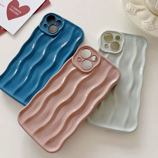 Auramma Collections Avant Basic Linear Wavy Glossy Finish Pastel Blue Dusty Pink Light Grey Soft TPU Case iPhone 14 13 12 11 Pro Max